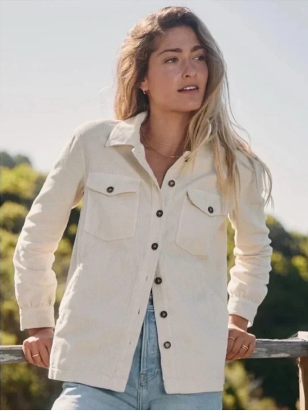 Marine Layer Women's Cream Corduroy Hemp Blend Jemma Button Up Shirt Jacket Sz L